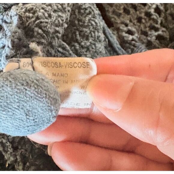 80s VTG Chorisia Italy Crochet Knit Boho Tunic Vest Gray Floral Lace M/L - Picture 7 of 7